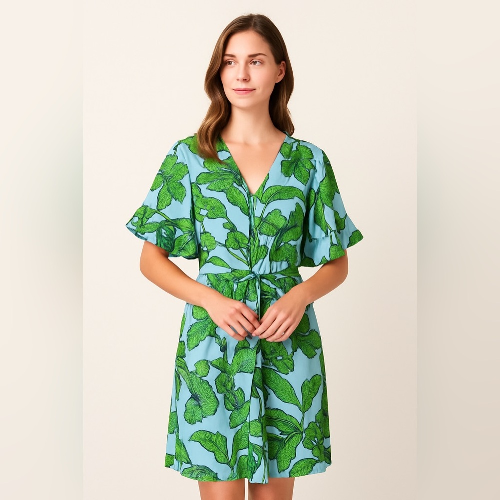 Cabi Tropical Leaf Kimono Dress Cover-Up – Size Small